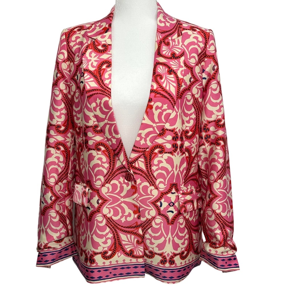 Rachel Zoe Pink‎ Paisley Single Button Blazer Jacket Womens Small 0809363